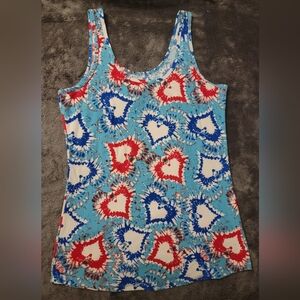 No Boundaries Blue Tank Top with Red & Royal Blue Heart Tie-Dye